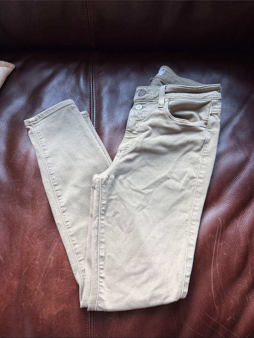 PAIGE Olive Green Jeans with Branded Metal Buttons